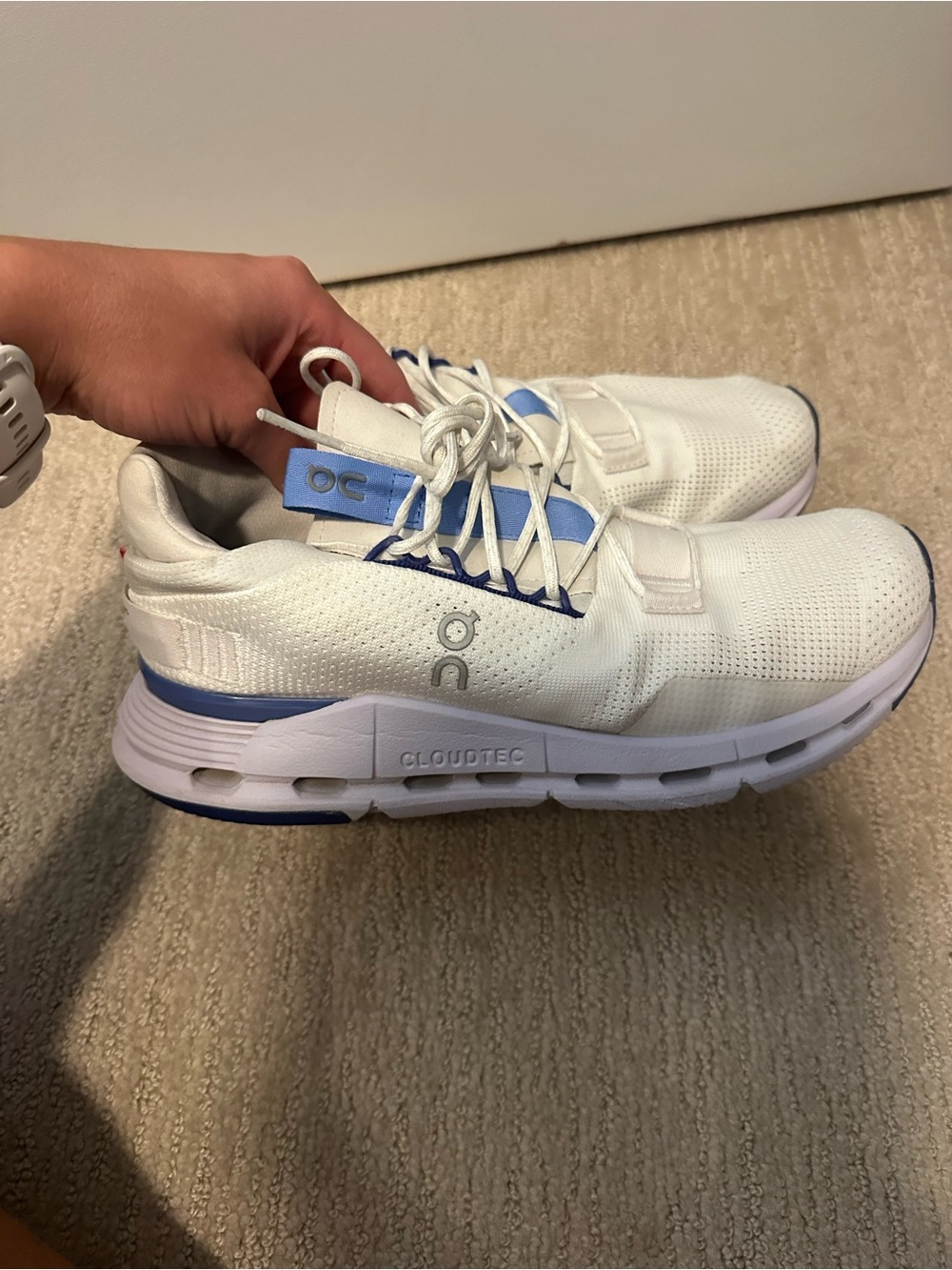 On Running Cloudnova White & Light Blue Running Shoes